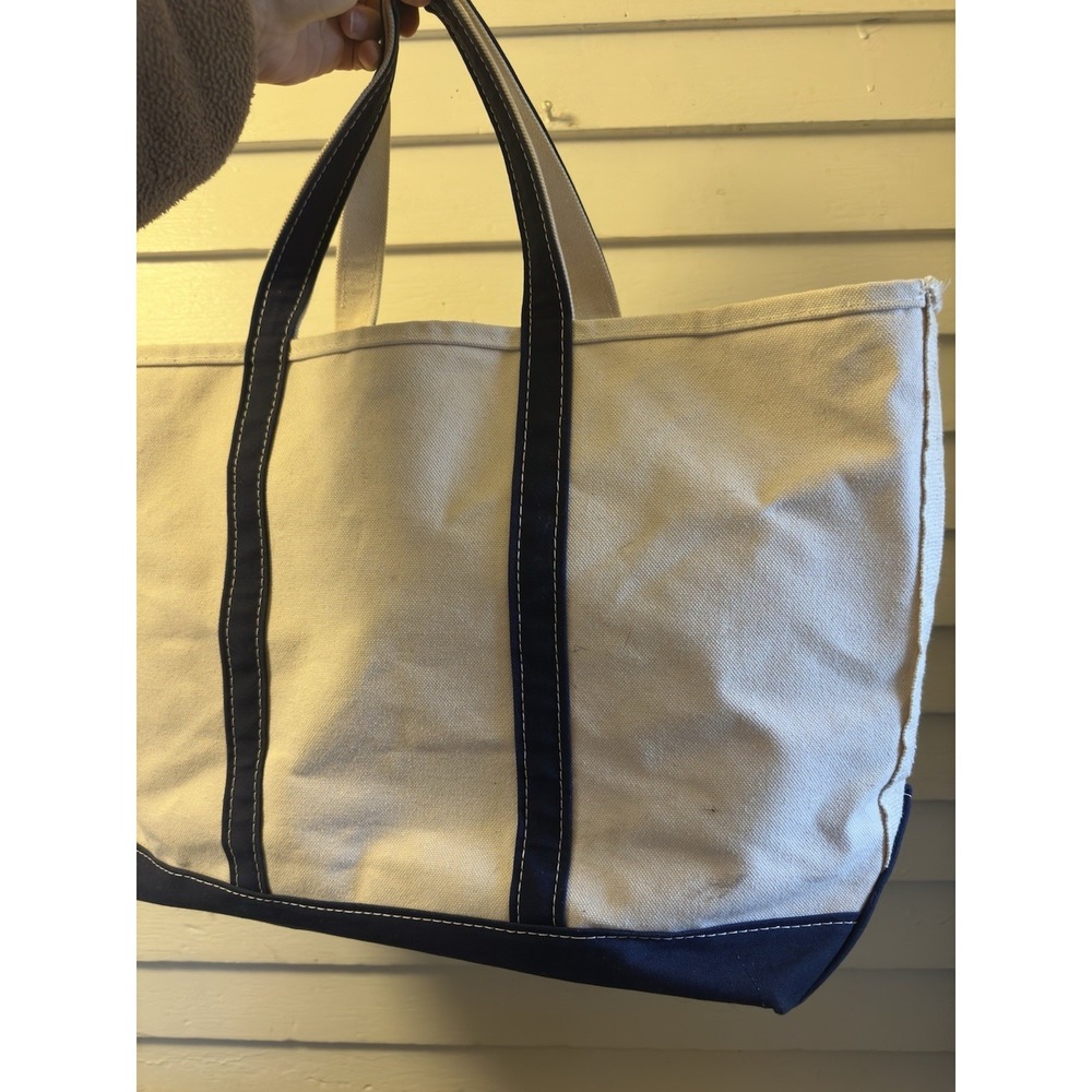 Vintage L.L. Bean Boat & Tote Made in USA White Blue Canvas Tote Bag Large - Picture 3 of 5